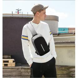 HR195 New Casual Men's Outdoor Cycling Chest Bag Polyester Durable Daily Chest Bag Waterproof USB Charging Earphone Hole Bag
