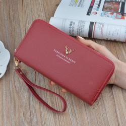 ZR811 Women's Wallet Long Handbag PU Single Zipper Deer Coins Wallet Purse Stylish Contrast Color Mobile Phone Bag Card Holder