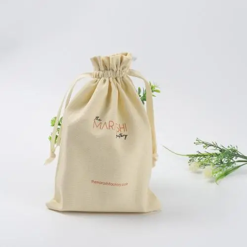 Eco-Friendly Clear Cotton Linen Cosmetic Gift Bag Organic Cotton Cosmetic Packing Drawstring Pouch Bag