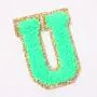 Stock Neon Green with Gold Border English Letter A-Z Iron On Adhesive Repair Alphabet Sewing Appliques Clothing Chenille Patch