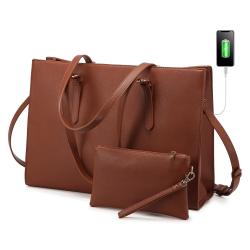 LOVEVOO 2022 15.6 Inch Laptop Bag 2pcs set Large Elegent Handbags for Ladies PU Leather Business Work Briefcase Women's Tote Bag