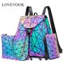Wholesale Custom Holographic Reflective Bag Wallet Clutch Set Geometric Luminous Purses and Handbags Backpack for Women