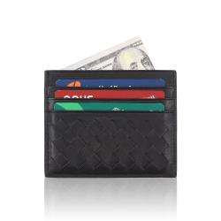 Classics Weave Leather Card Holder RFID Slim Plaited Woven Leather Credit Card Holder Wallet