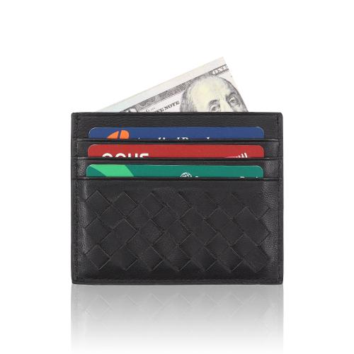 Classics Weave Leather Card Holder RFID Slim Plaited Woven Leather Credit Card Holder Wallet