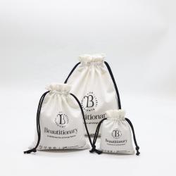 Custom Black Logo Printed Canvas Gift Makeup Pouch Luxury Skincare Dust Cosmetic Packaging Drawstring Bag
