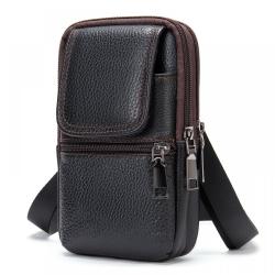 Men genuine leather small mobile phone bag working waist pocket tool bag on belt men's shoulder messenger bag factory wholesale