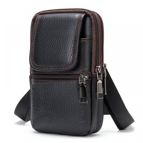 Men genuine leather small mobile phone bag working waist pocket tool bag on belt men's shoulder messenger bag factory wholesale