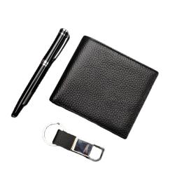 Custom Vegan Grain Leather Wallet Fashion Men Leather Key Chain Wallet Gift Box Set Card Holder Wallets for men