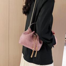HR341 Small Style Crossbody Bag Versatile Diamond Chain Drawstring Carrying Bucket Bag Dinner Retro Luxury Women's Clutch Bag