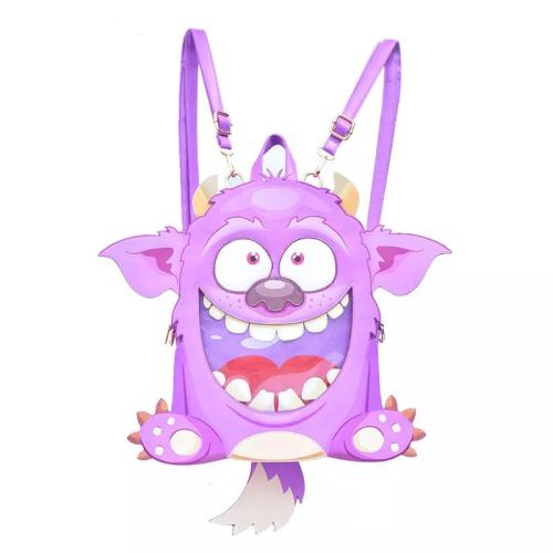 Purple Animal Shape School Bag Custom Clear Pvc Ita Backpack with Pins Display PU Leather Bag
