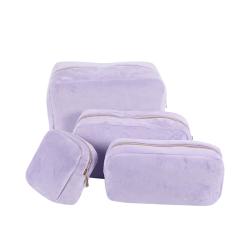 Keymay Stock Wholesale Custom Designer Makeup Cosmetic Bag Women Ladies Zipper Fashion Soft Terry Cloth Pouch