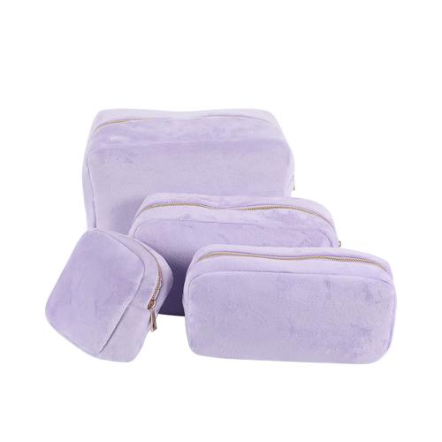 Keymay Stock Wholesale Custom Designer Makeup Cosmetic Bag Women Ladies Zipper Fashion Soft Terry Cloth Pouch