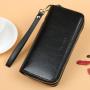 Oil Wax Cowhide Customs Wallet Pure Color Wallets Female Long Double Zipper Large Capacity Genuine Leather Wallet