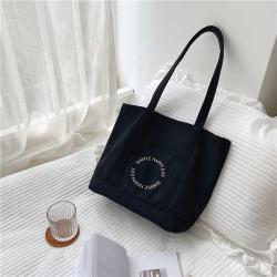 Women's simple monogram embroidery shopping canvas bag fashion trend single shoulder bag large capacity color patchwork handbag