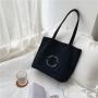 Women's simple monogram embroidery shopping canvas bag fashion trend single shoulder bag large capacity color patchwork handbag