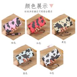 2024 Summer Korean Version Women's Cross-Border Hand Bag Multi-Compartment Long Horizontal Open Contrast Milk Cow Pattern