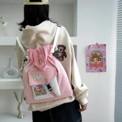 2024 New Drawstring Student School Backpack Shopping Bag Canvas Shoulder Bag