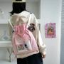 2024 New Drawstring Student School Backpack Shopping Bag Canvas Shoulder Bag