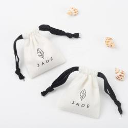 Recycled Custom Logo Printed Soft Cotton Flannel Jewelry Bag Mini Drawstring Dust Bag Jewelry Necklace And Bracelet Pouch