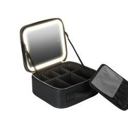 CY011 Professional Handheld Zip LED with Light Mirror Make-up Desktop Organizer Designer Bag Portable Battery cosmetic Case