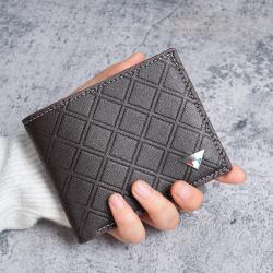 2024 new men's wallet fashion plaid horizontal soft leather men's short wallet large capacity multi-card purse