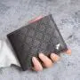 2024 new men's wallet fashion plaid horizontal soft leather men's short wallet large capacity multi-card purse