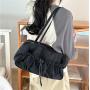 New Style Simple Big Nylon Hand Bag Zipper Women Tote Bags Handbag Fashionable Casual Lady Drawstring Ruched Shoulder Bag