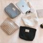 Fashion Solid Color Large Capacity Cosmetic Bag Custom Embroidery Lace Fabric Travel Bag Portable Makeup Pouch