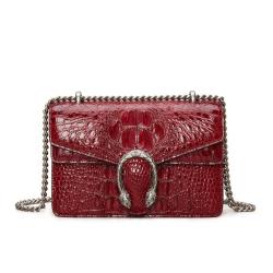 Customized genuine crocodile skin leather women square flap chain shoulder bag handbag for women famous brand
