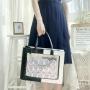 High Quality PU Tote Ita Bag Transparent Window Pins Leather Ita Hand Bag Clear Window Shoulder Bags