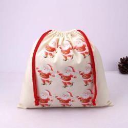Custom Hot Stamping Cotton Linen Christmas Candy Food Packaging Bag Recycled Muslin Gift Storage Cotton Pouch