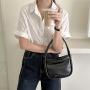 Korean Design Style M Size Candy-Colored Curling Shoulder Bag Blue Denim Fabric Women's bag Silver Simple Soft PU Handbag