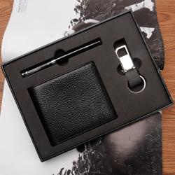 Custom Vegan Grain Leather Wallet Fashion Men Leather Key Chain Wallet Gift Box Set Card Holder Wallets for men