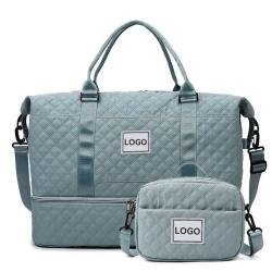 Custom Luxury Winter Leisure Short Distance Overnight Weekender Bag Quilted Gym Yoga Duffle Travel Bag Set