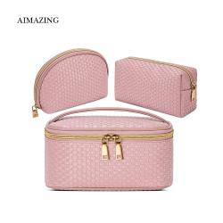 Brown Checkered Makeup Case Portable Pu Cosmetic  Makeup Bag Vegan Leather  Cosmetic Bag Travel Bag For Cosmetics