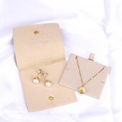 Custom Emboss Logo Microfiber Jewelry Flap Pouch Luxury Brown Envelope Suede Earring Necklace Packaging Jewellery Bag