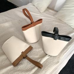 Manufacturers Wholesale New Design Women Bucket Bag Simple Tote Purses and Hand Bag Canvas Splicing PU Leather Bucket Handbag