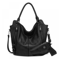 REALER Tactical Concealed Carry Hobo Purse Lady Leather Shoulder Bags Handbags Women Large Tote Bag with Detachable Gun Holster