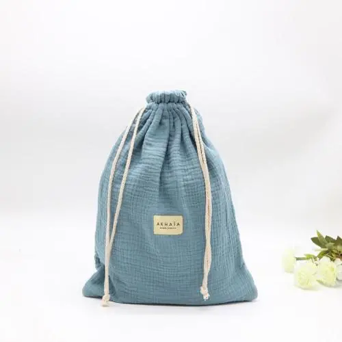 Custom Label Gauze Cotton Drawstring Bag For Shoe Large Soft Lining Velvet Cotton Gauze DustJewelry  Pouch