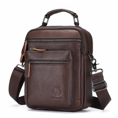 XL288 First Layer Cowhide Genuine Leather Men's Shoulder Bag Multi-layer Large Capacity Handbag Wear-resistant Durable Bag