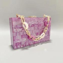 Summer acrylic bag splicing wedding handbag chain shoulder purple acrylic clutch evening bag for ladies sac main femm sac pochette femme