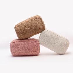 DIY Personalized Embroidery Chenille Letter Patches Gold Zipper Winter Teddy Plush Pouch Cosmetic Bag Sherpa Fuzzy Makeup Bag