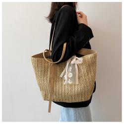 Handmade Summer Beach Straw Tote Bag for Beach Travel