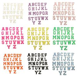 Keymay 5.5/6.2cm 11 Color A-Z Gold Border Glitter Chenille White Letters Patches Self-Adhesive English Alphabet For Cosmetic Bag