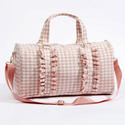 Factory Embroidery Logo Ladies Women Large Capacity Ruffle Gingham Travel Sport Bags Weekender Duffle Handbags Overnight Bags