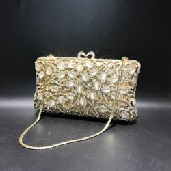 Luxury unique crystal banquet hollow metal women handmade bling bling rhinestone purse party wedding bags flower evening bags