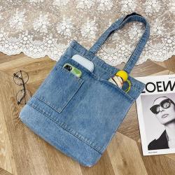Women's Denim Tote Bag Custom Logo Designer Shoulder Shopping Canvas Bag