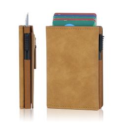 Wholesale Crazy Horse Leather Wallet Automatic Pop up Credit Card Coin Purse Aluminum Wallet