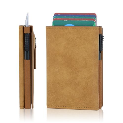 Wholesale Crazy Horse Leather Wallet Automatic Pop up Credit Card Coin Purse Aluminum Wallet