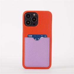 Custom Luxury High Quality Genuine Togo Leather Mobile Cell Phone Back Case Cover With Card Slots For Iphone 12 13 14 15 Pro Max